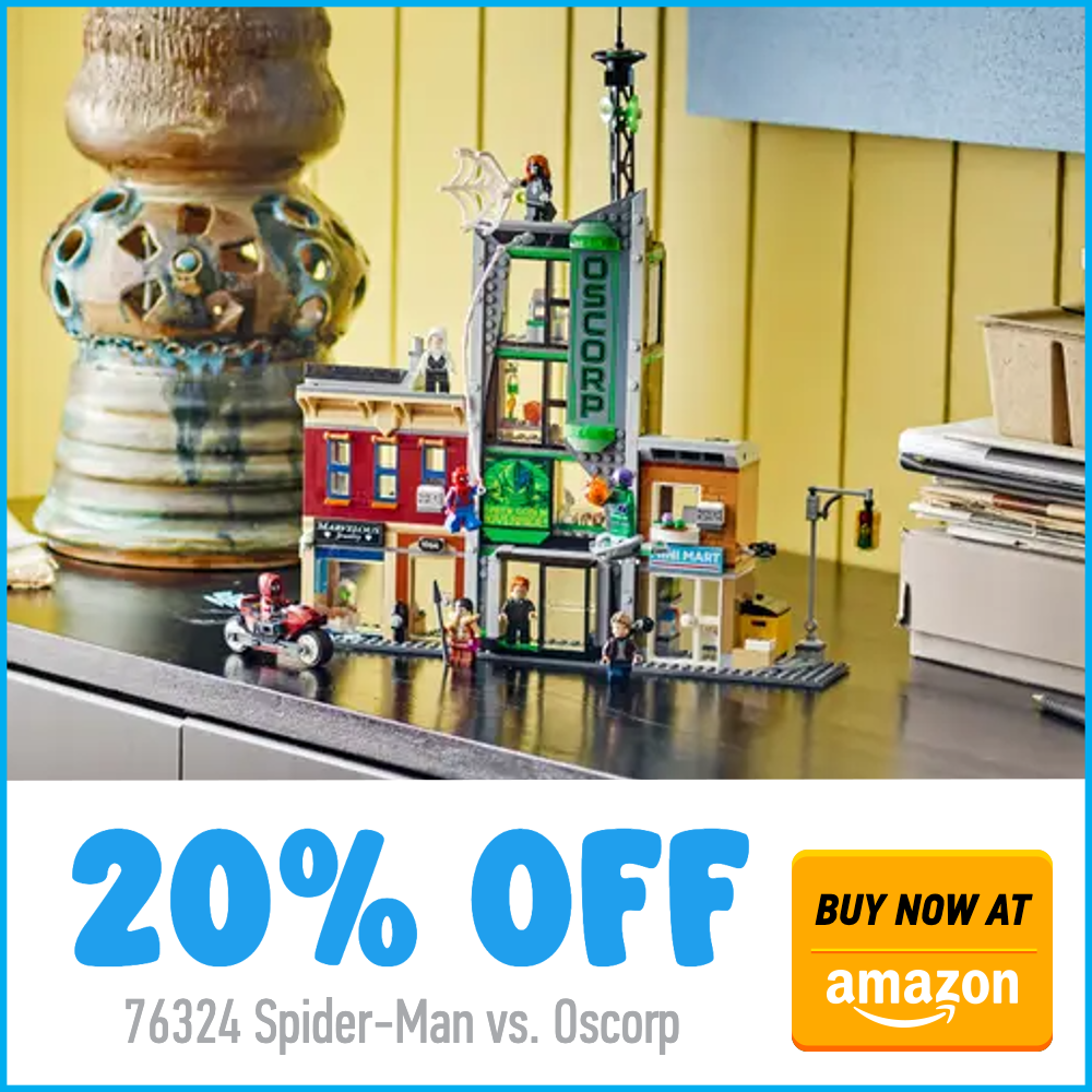 LEGO Marvel 76324 Spider Man vs. Oscorp Amazon 20 off deal card